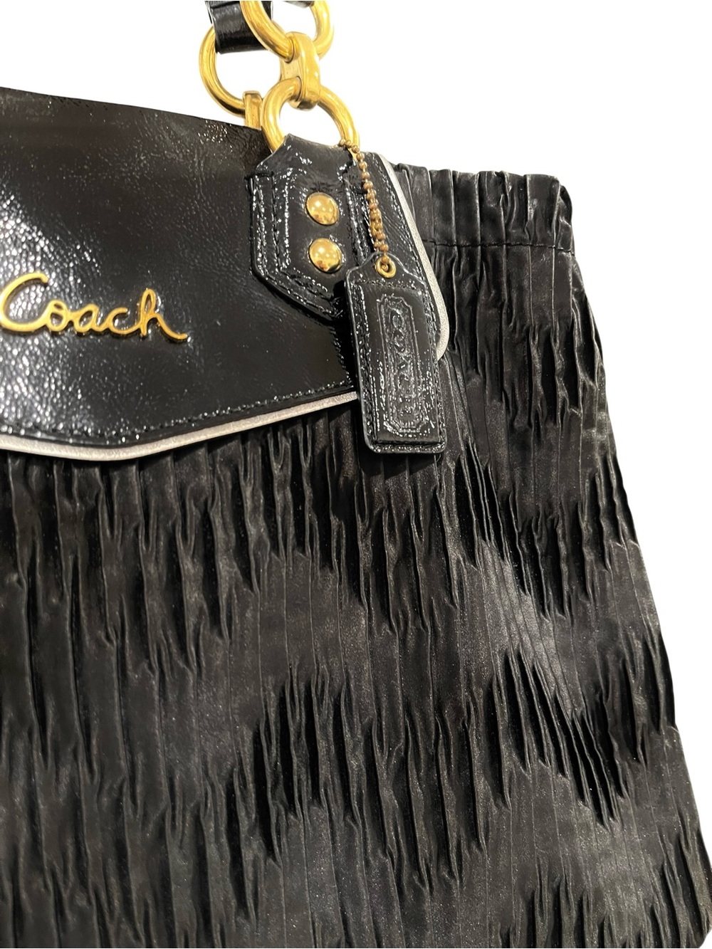 Coach Ashley Black Gathered Satin Satchel Bag 2012 NWOT #H1282-F20050 - Picture 5 of 16